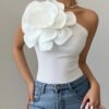 Haut Moulant Asymétrique à Motif Floral – Top Décontracté Chic