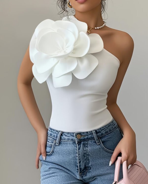 Haut Moulant Asymétrique à Motif Floral – Top Décontracté Chic