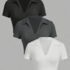 Pack de 3 T-Shirts Courts Style Polo – Hauts d'Été Moulants à Col en V