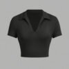 Pack de 3 T-Shirts Courts Style Polo – Hauts d'Été Moulants à Col en V