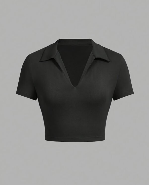 Pack de 3 T-Shirts Courts Style Polo – Hauts d'Été Moulants à Col en V