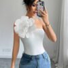 Haut Moulant Asymétrique à Motif Floral – Top Décontracté Chic