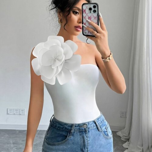 Haut Moulant Asymétrique à Motif Floral – Top Décontracté Chic
