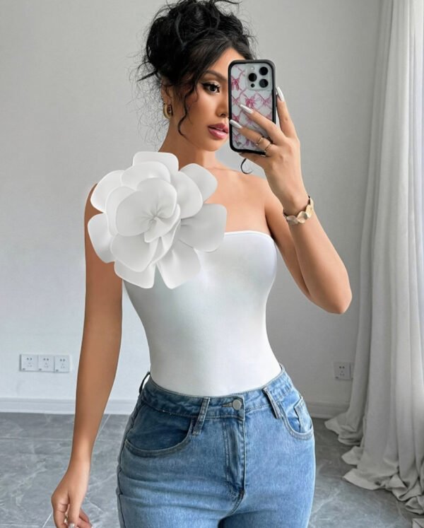 Haut Moulant Asymétrique à Motif Floral – Top Décontracté Chic