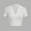 Pack de 3 T-Shirts Courts Style Polo – Hauts d'Été Moulants à Col en V
