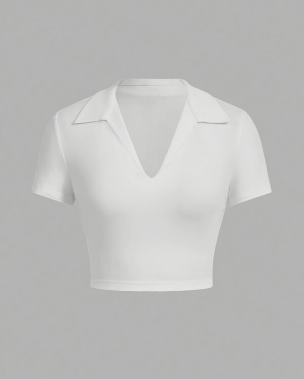 Pack de 3 T-Shirts Courts Style Polo – Hauts d'Été Moulants à Col en V