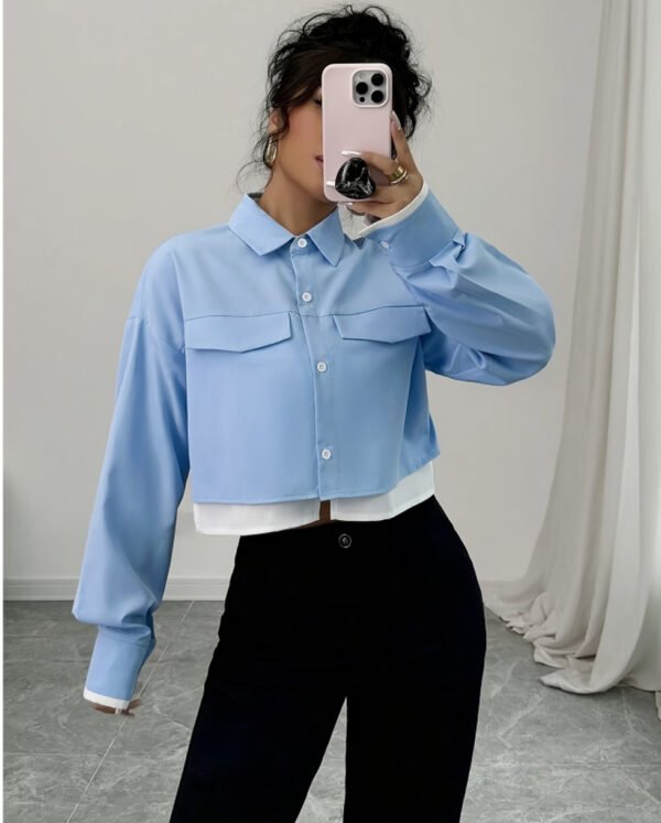Chemise Manches Longues Color-Block – Style Décontracté Chic & Professionnel