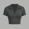 Pack de 3 T-Shirts Courts Style Polo – Hauts d'Été Moulants à Col en V