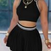 Ensemble 2 Pièces Femme – Jupe Plissée Colorblock et Débardeur Sans Manches – Image 2