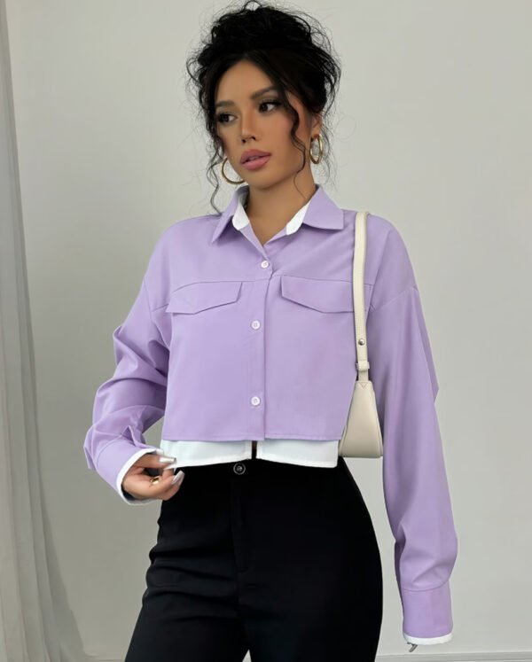 Chemise Manches Longues Color-Block – Style Décontracté Chic & Professionnel