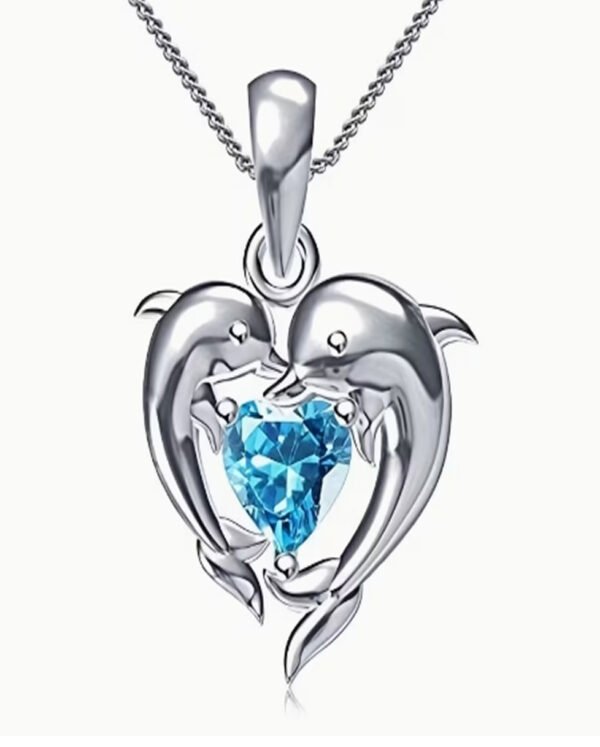 Collier "Étreinte du Dauphin" en Saphir Synthétique Bleu – Pendentif Animal Romantique et Élégant