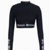 Crop Top Rayé à Manches Longues & Imprimé Gothique – Haut Style Y2K Grunge