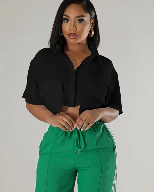 Rectangle 868 Chemise Courte Décontractée à Deux Poches – Chemisette Crop Tendance Utility