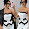 Top Bustier Tube Élégant à Boutons Perle – Haut Sans Bretelles Texturé Chic