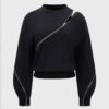 Sweat-Shirt Asymétrique à Fermeture Éclair Inclinée – Haut Manches Longues à Fente Irrégulière