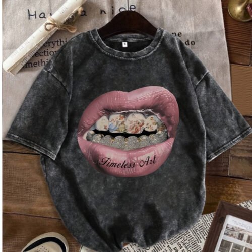 T-Shirt Vintage Délavé pour Femme – Top Graphique Esprit Friperie Retro
