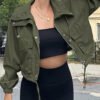 Veste Courte Élégante à Revers – Manteau de Voyage Zippé Automne-Hiver