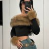 T-shirt élégant pour femme à manches bouffantes pour l'automne et l'hiver