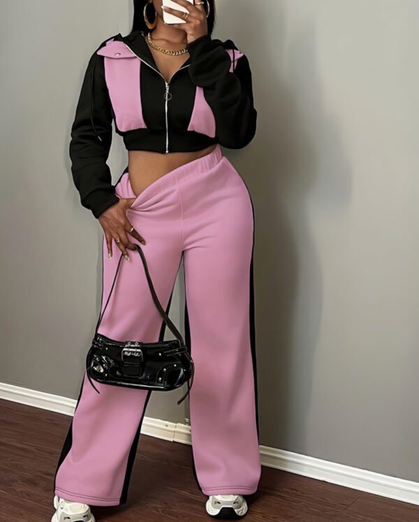Ensemble de Survêtement Chaud Automne-Hiver : Sweat à Capuche et Pantalon en Bloc de Couleurs