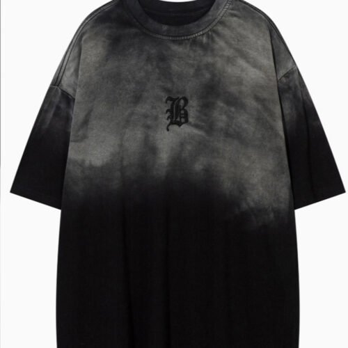 T-Shirt d’Été Premium pour Homme – Effet Délavé Vieilli et Tie-Dye Dégradé à Broderie Lettrage