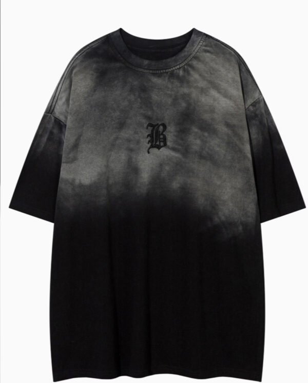 T-Shirt d’Été Premium pour Homme – Effet Délavé Vieilli et Tie-Dye Dégradé à Broderie Lettrage