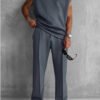 Rectangle 868(1) Ensemble de Sport Décontracté pour Homme – Débardeur Col Rond & Pantalon Fluide Couleur Unie