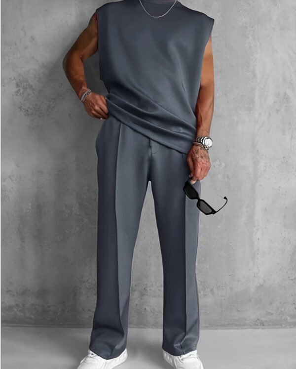 Rectangle 868(1) Ensemble de Sport Décontracté pour Homme – Débardeur Col Rond & Pantalon Fluide Couleur Unie