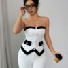 Top Bustier Tube Élégant à Boutons Perle – Haut Sans Bretelles Texturé Chic