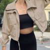 Veste Courte Élégante à Revers – Manteau de Voyage Zippé Automne-Hiver