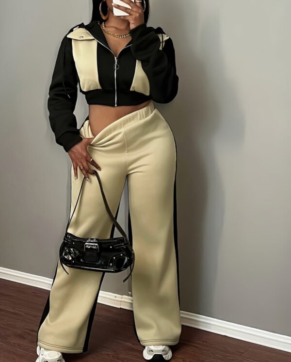 Ensemble de Survêtement Chaud Automne-Hiver : Sweat à Capuche et Pantalon en Bloc de Couleurs