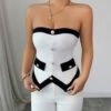 Top Bustier Tube Élégant à Boutons Perle – Haut Sans Bretelles Texturé Chic