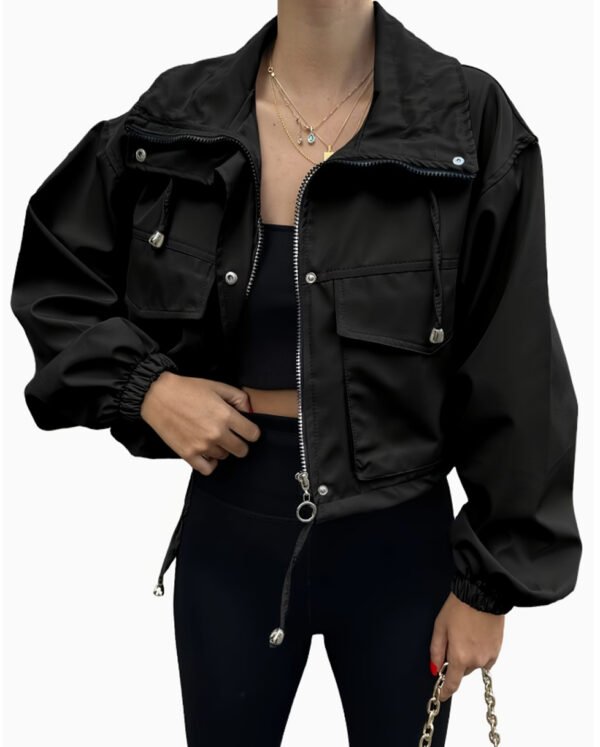 Veste Courte Élégante à Revers – Manteau de Voyage Zippé Automne-Hiver