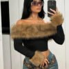 T-shirt élégant pour femme à manches bouffantes pour l'automne et l'hiver
