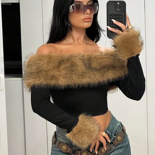 T-shirt élégant pour femme à manches bouffantes pour l'automne et l'hiver