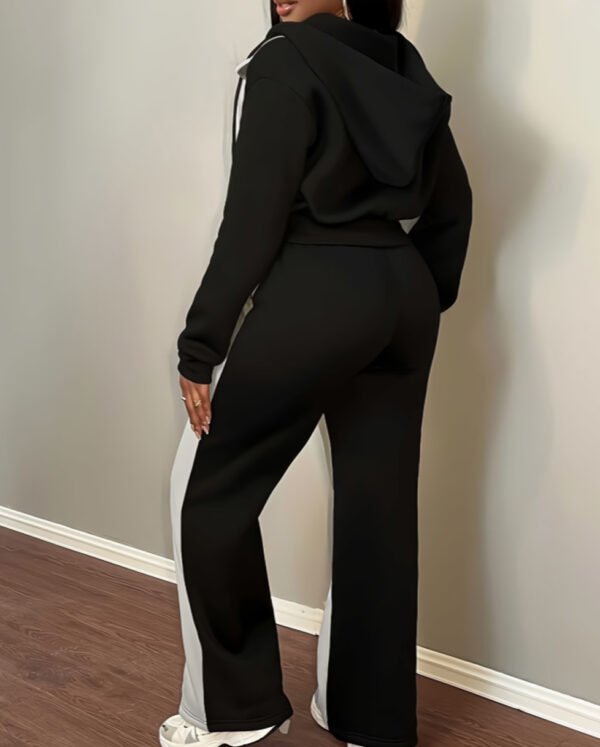 Ensemble de Survêtement Chaud Automne-Hiver : Sweat à Capuche et Pantalon en Bloc de Couleurs