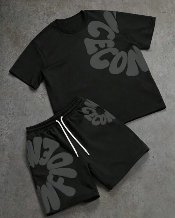 Ensemble d’Été Deux Pièces pour Homme : T-Shirt à Col Rond et Short Imprimé Coordonné