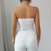 Top Bustier Tube Élégant à Boutons Perle – Haut Sans Bretelles Texturé Chic