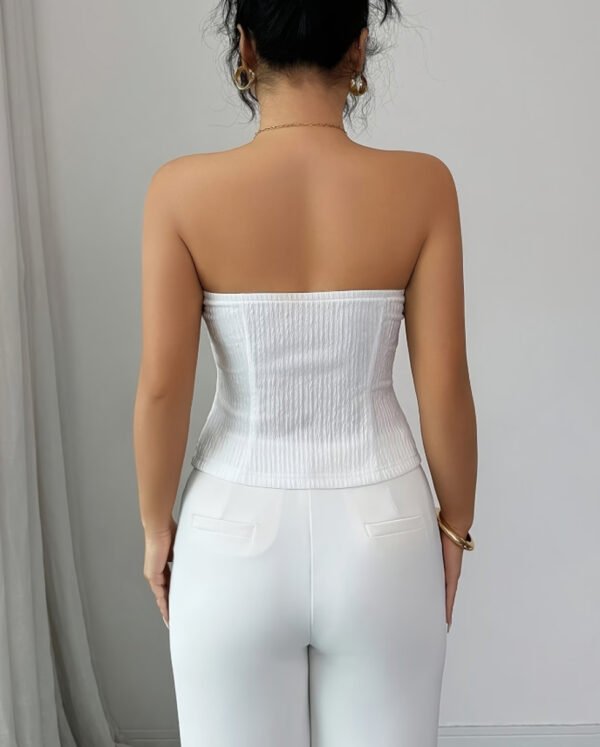 Top Bustier Tube Élégant à Boutons Perle – Haut Sans Bretelles Texturé Chic