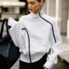 Sweat-Shirt à Col Montant Zippé – Hoodie Color-Block Tendance Rétro