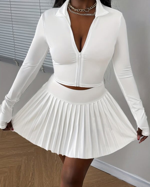 Ensemble Tennis Club pour Femme : Veste Amincissante et Jupe Plissée Technique