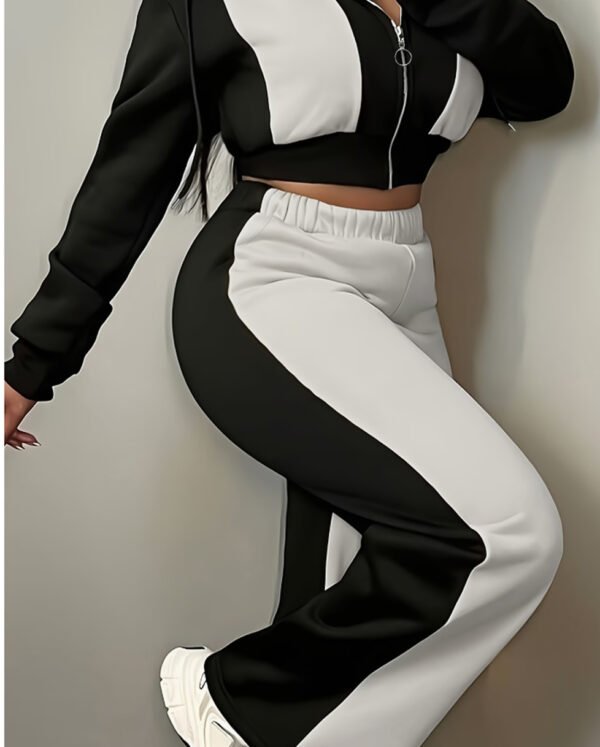 Ensemble de Survêtement Chaud Automne-Hiver : Sweat à Capuche et Pantalon en Bloc de Couleurs