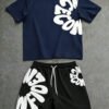 Ensemble d’Été Deux Pièces pour Homme : T-Shirt à Col Rond et Short Imprimé Coordonné