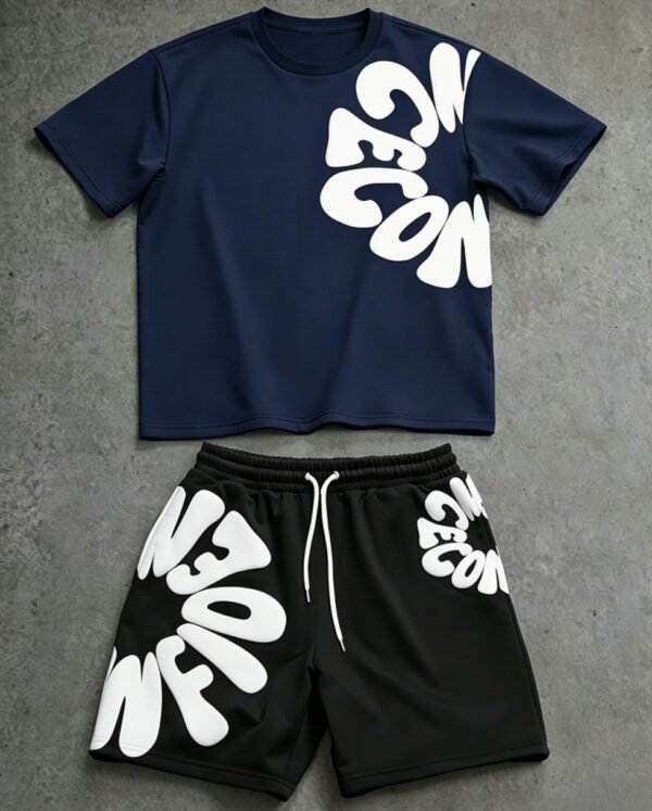 Ensemble d’Été Deux Pièces pour Homme : T-Shirt à Col Rond et Short Imprimé Coordonné