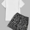 Rectangle 871 Ensemble d’Été Deux Pièces pour Homme : T-Shirt Col Rond et Short à Motif Ours Labyrinthe Tendance