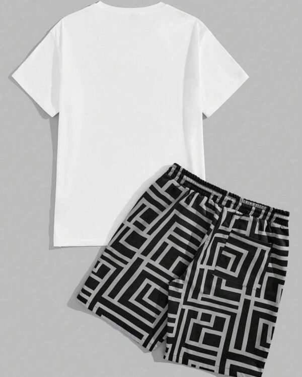 Rectangle 871 Ensemble d’Été Deux Pièces pour Homme : T-Shirt Col Rond et Short à Motif Ours Labyrinthe Tendance