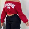 Sweat Court à Épaules Dénudées et Imprimé Lettres – Crop Hoodie Streetwear Glam