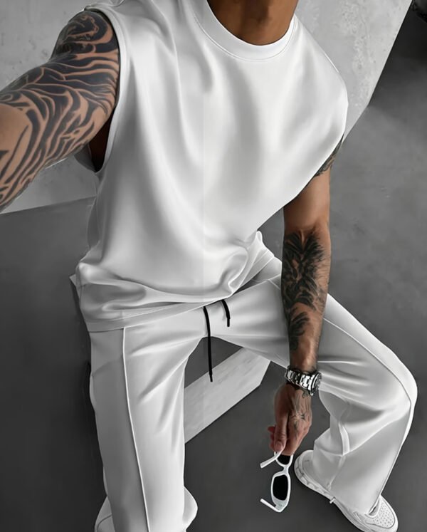 Rectangle 871(1) Ensemble de Sport Décontracté pour Homme – Débardeur Col Rond & Pantalon Fluide Couleur Unie