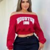 Sweat Court à Épaules Dénudées et Imprimé Lettres – Crop Hoodie Streetwear Glam