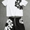 Ensemble d’Été Deux Pièces pour Homme : T-Shirt à Col Rond et Short Imprimé Coordonné