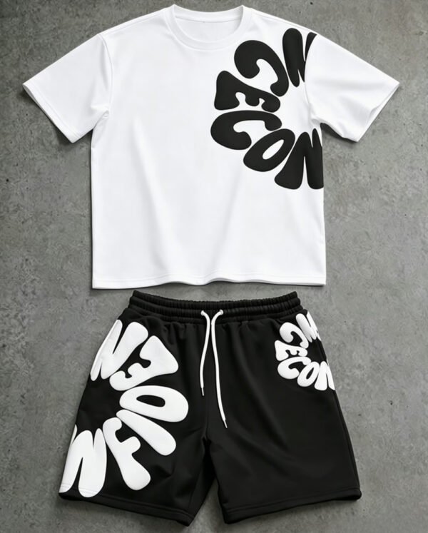 Ensemble d’Été Deux Pièces pour Homme : T-Shirt à Col Rond et Short Imprimé Coordonné